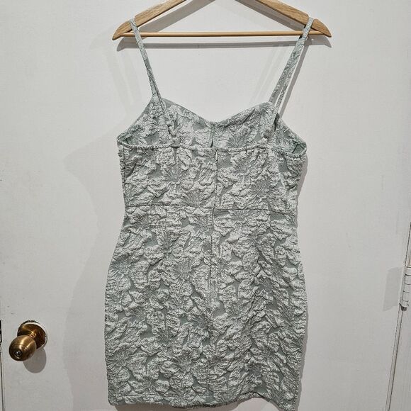 Shein - Dress Embossed Mini Floral Print Bodycon - Size L - Mint - Picture 3 of 7